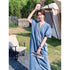 Denim Button Long Maxi Dress With Mini Phone Bags